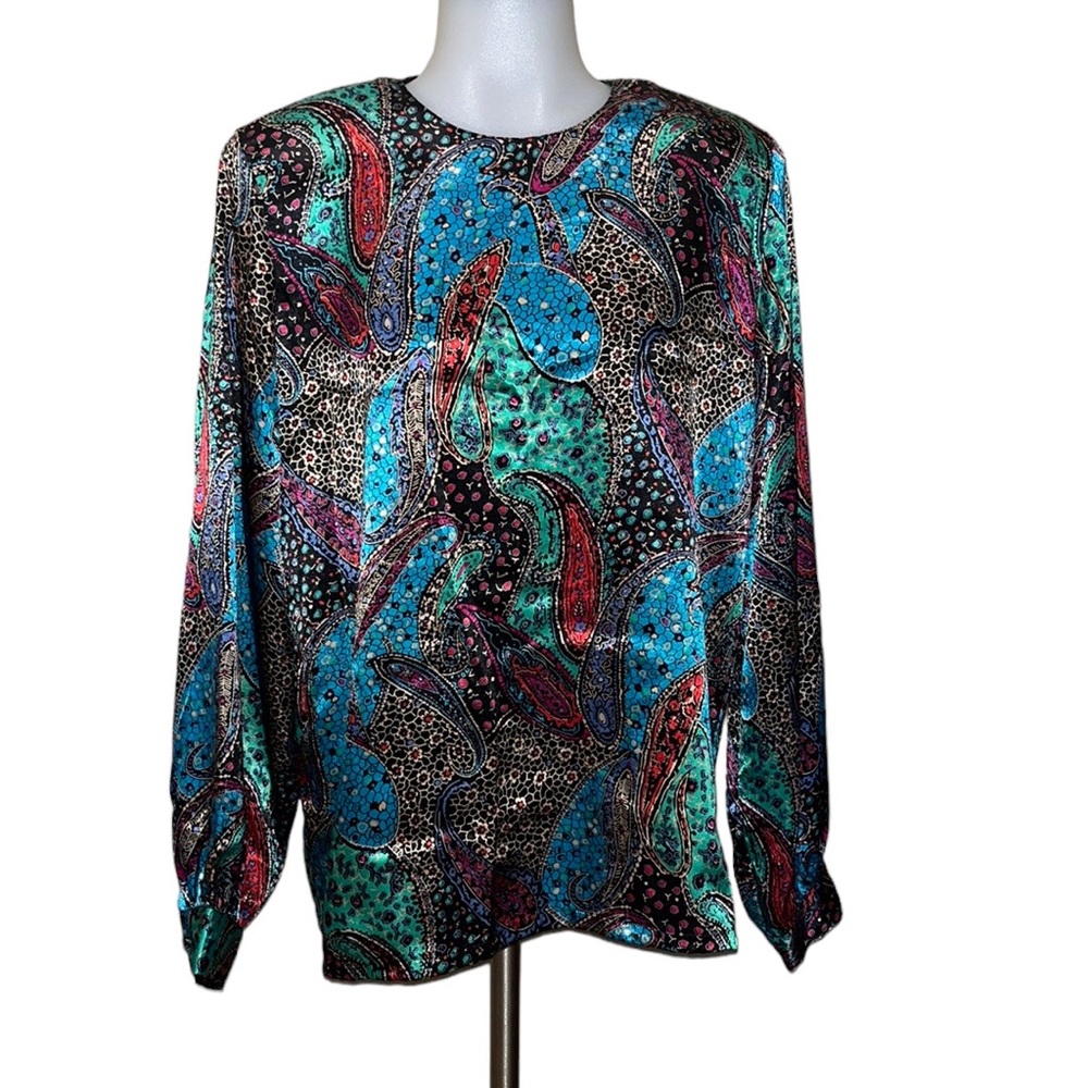 Vintage 80s New Editions Large Paisley Print Blouse~Top sz 12 See Measurements